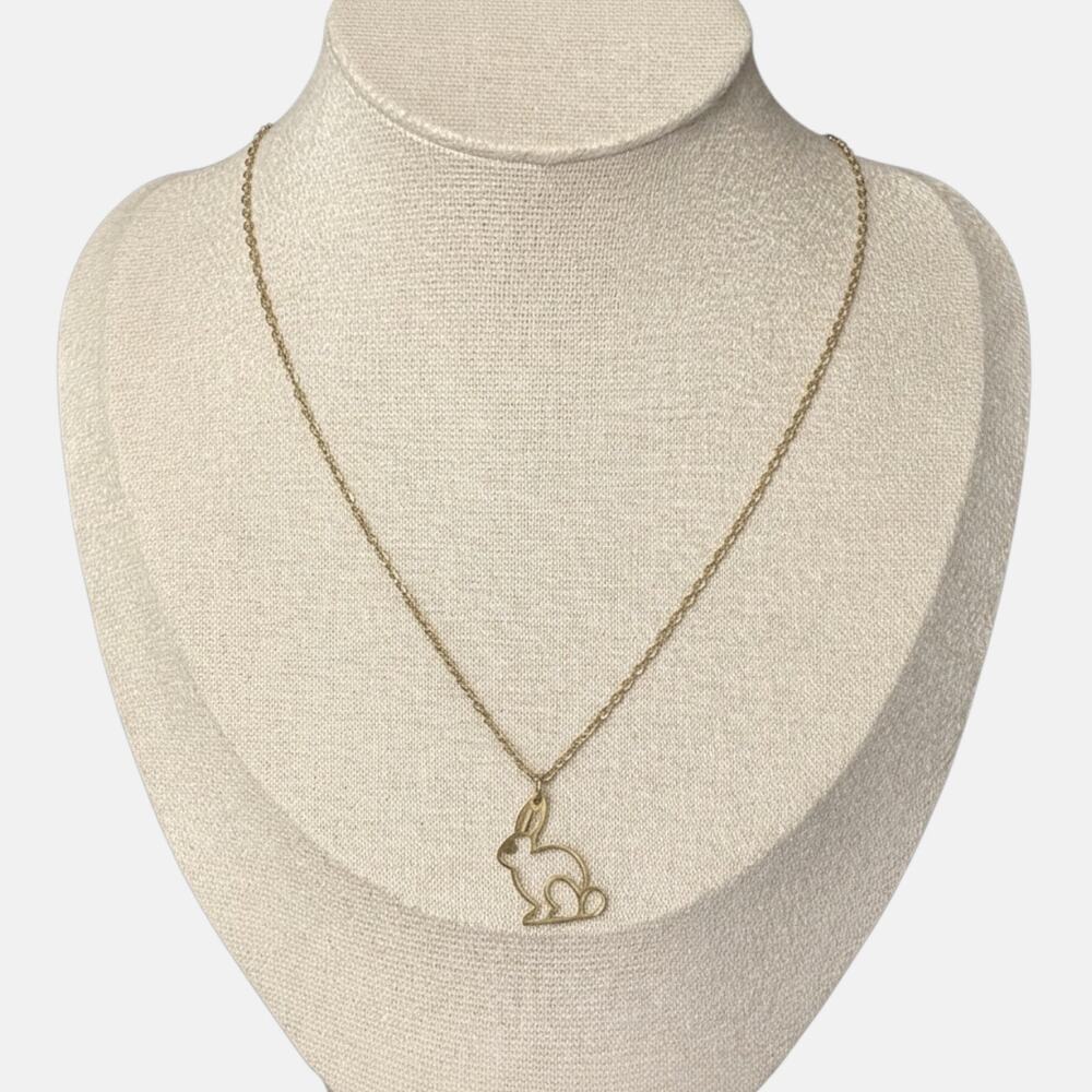 Gold Stainless Steel Bunny Pendant Necklace